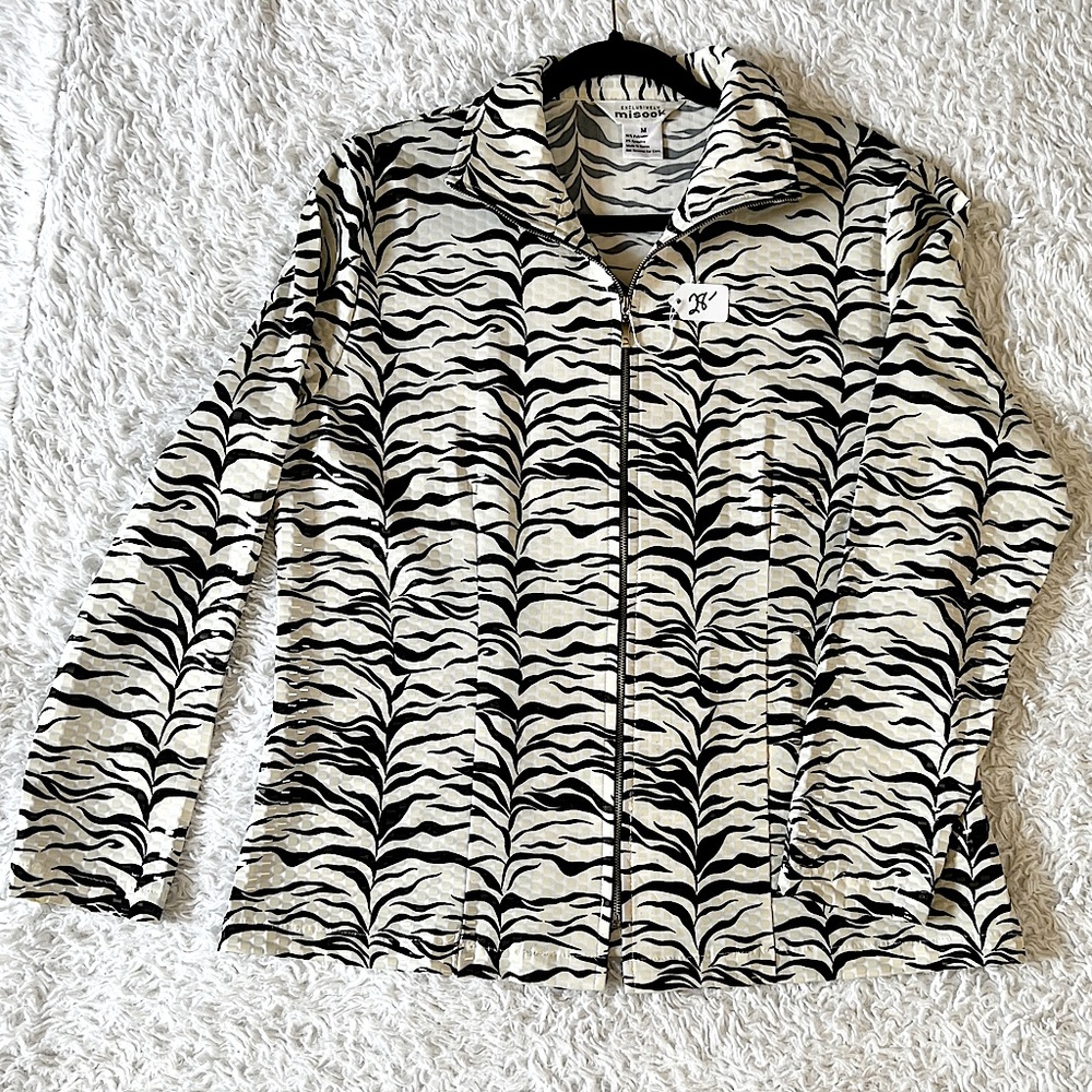Like New: Misook Medium Zebra Sparkly Pailette Sequin Full-Zip Jacket